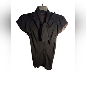 Millau Black Chiffon Flounce  Sleeve  Button Down Blouse Ladies Small Romantic